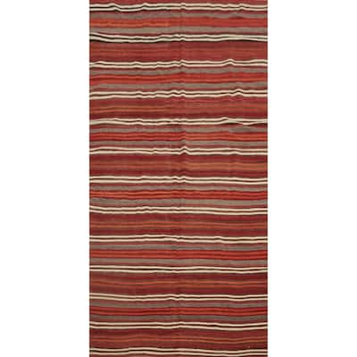 Hand Woven Oriental 100% Wool Carpet Southwestern Geometric Red Kilim Runner Rug - 9' 0'' X 4' 4''