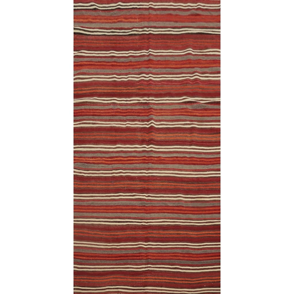 Hand Woven Oriental 100% Wool Carpet Southwestern Geometric Red Kilim Runner Rug - 9' 0'' X 4' 4''