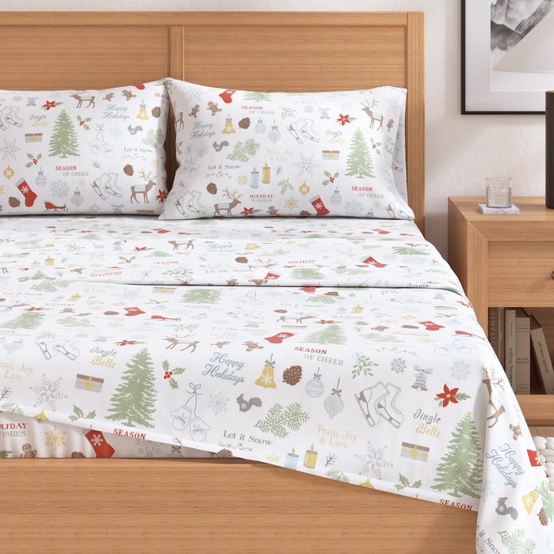 Linery & Co. Christmas Turkish Cotton Double-Brushed Flannel Bed Sheet Set