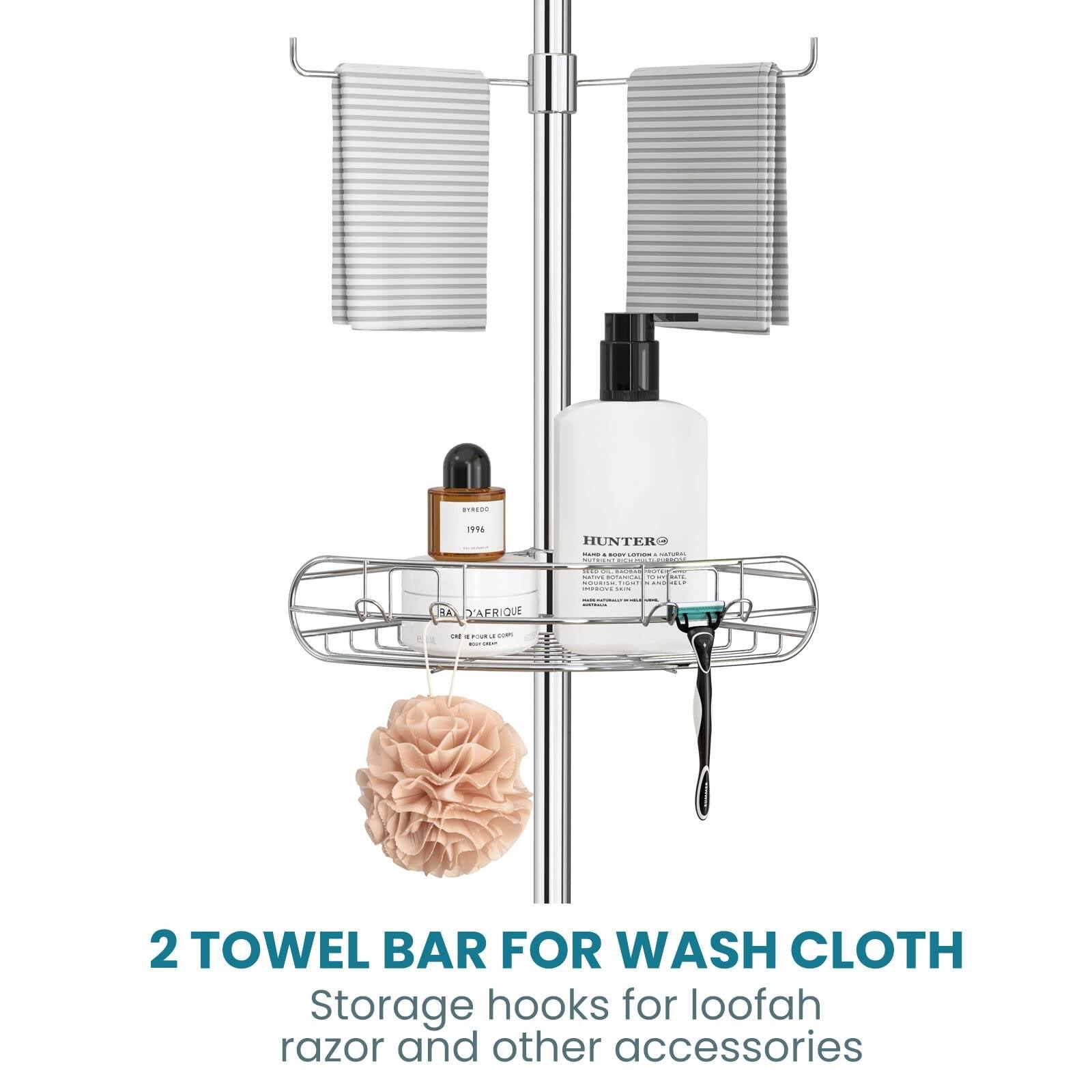Corner Shower Caddy Tension Pole, 4Tier Adjustable Shower Shelves