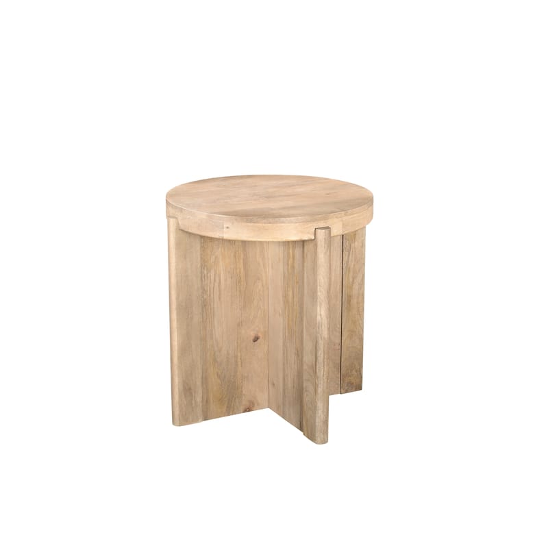 Milton Round Solid Wood End Table - Beige