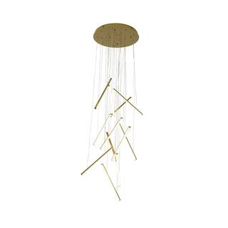 12-Light Brass Metal LED Chandelier With White Acrylic Diffusers
