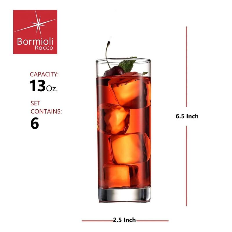 Bormioli Rocco Set of 6 Cortina Cooler Glasses - 13.5 Oz