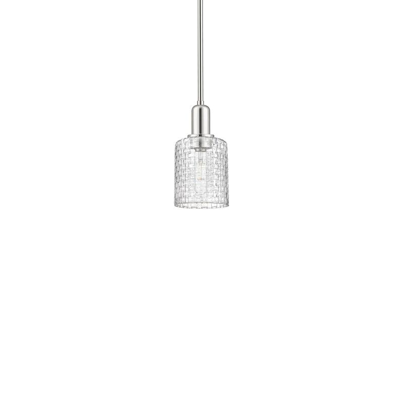 Innovations Lighting 716-1S-10-5 Cobbleskill Pendant Cobbleskill 5" - Polished Nickel / Clear Basket Weave