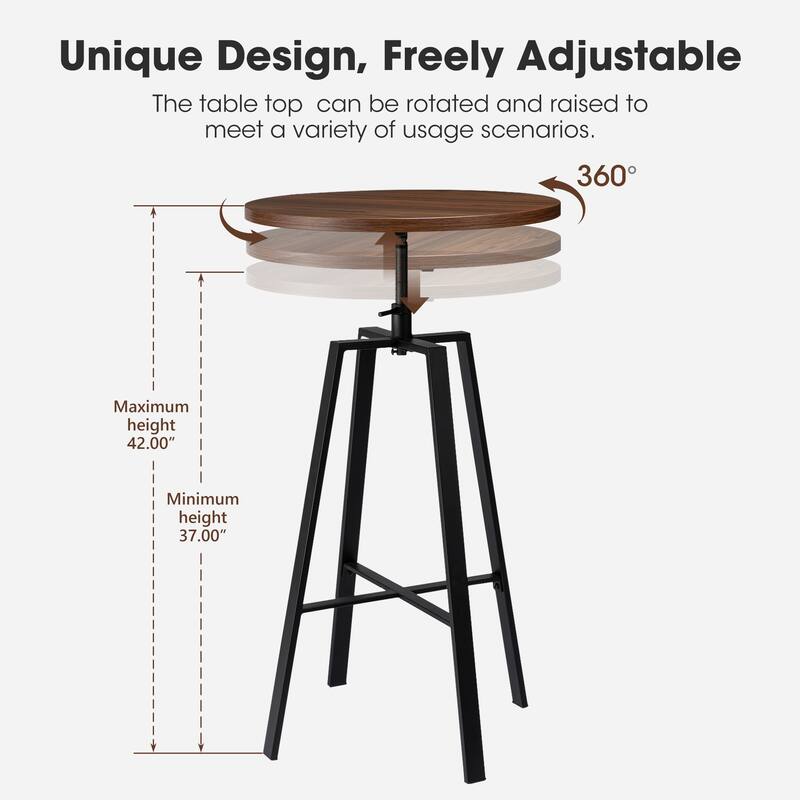 Glitzhome Industrial Wood Top Adjustable Swivel Round Pub Bar Table