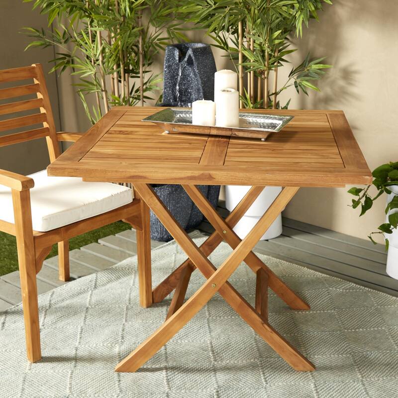 Teak Wood Slatted Outdoor Dining Table - Brown - Roche River Decor - 36"W x 36"L x 30"H