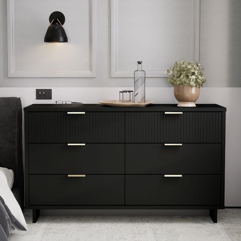 Manhattan Comfort Granville 55.07" Modern Double Wide 6 Drawer Dresser