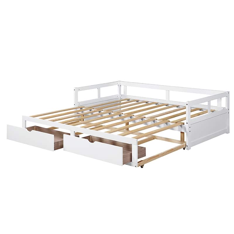 Extendable Sofa Bed Platform Bed Convertible Twin to King Daybed with Trundle Bed and Storage Drawers for Bedroom Living Room