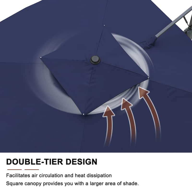 10FT Patio Cantilever Umbrella with Bluetooth Speaker & Lighting (Includes Base)