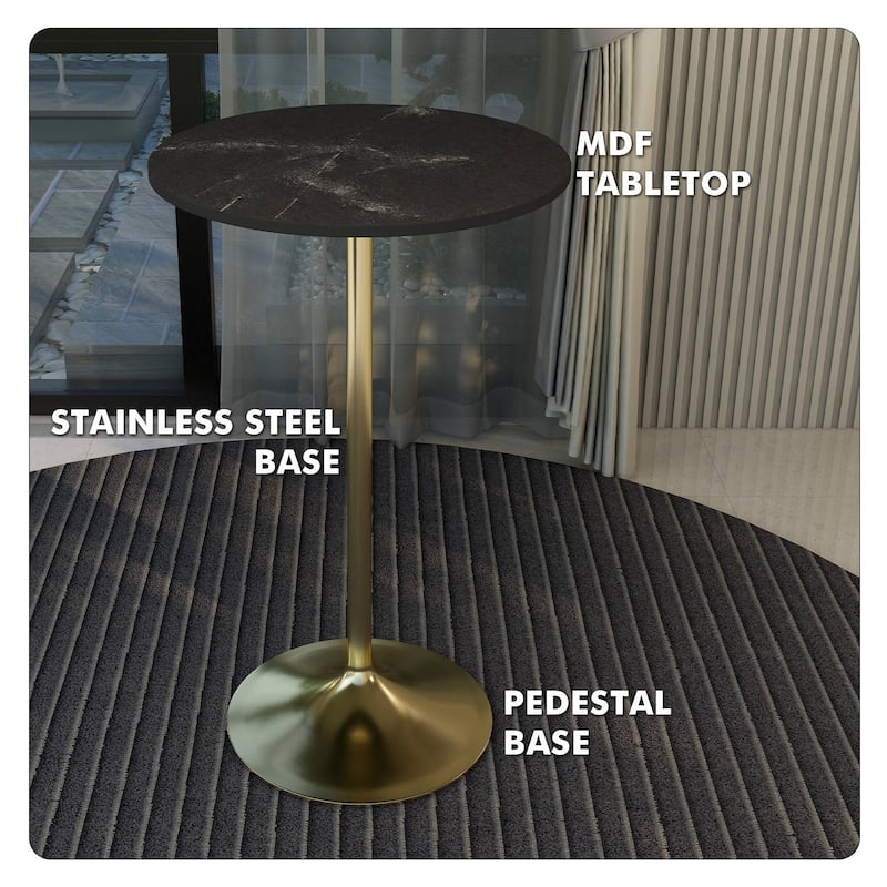 LeisureMod Verve 27" Round Dining Table with MDF Wood TableTop and Brushed Gold Base for Kitchen & Dining Room