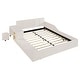 preview thumbnail 9 of 95, Velvet Grounded Bed Mother & Child Bed Platform Slat Bed Frame with Little Round Stool and Bedside Desk for Growing Child