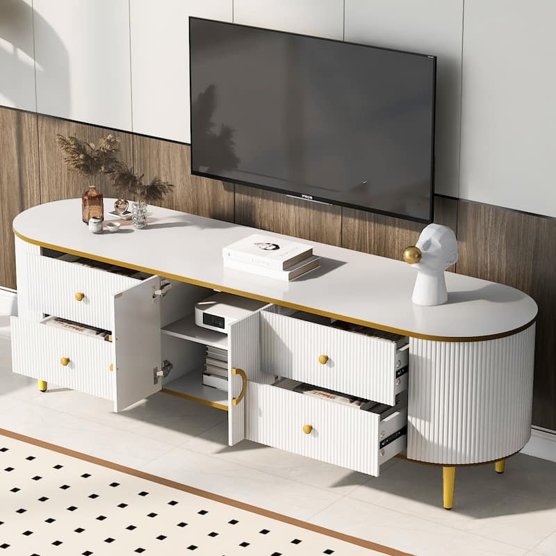 78inch TV Stand for TVs Up to 85", Modern TV Cabinet with Fluted Glass Doors & 2 Drawers, for Living Room