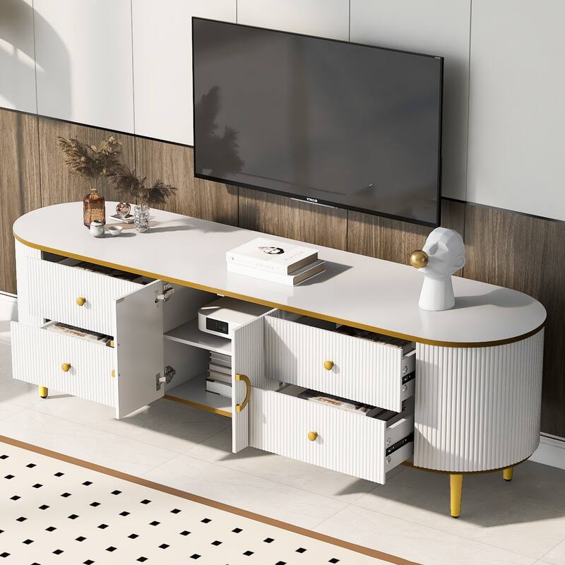 Modern TV Stand for Living Room, Entertainment Center for TVs Up to 80", Wood Media Console with 4 Drawers and 1 Cabinet