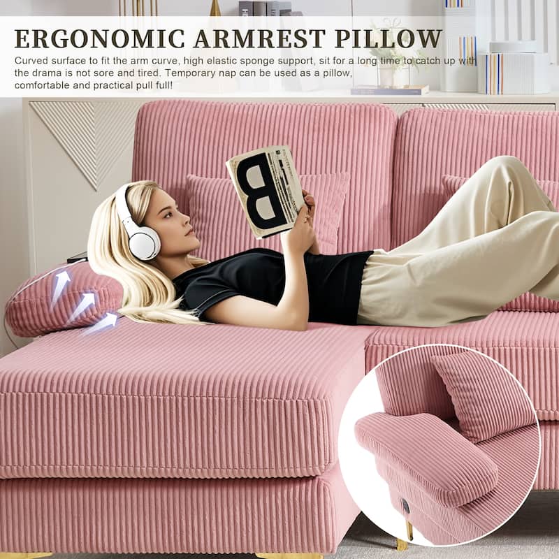 HOMEFUN Corduroy Upholstered U-shaped Adjustable Light Modular Sectional Sofa With Type-C and USB ports