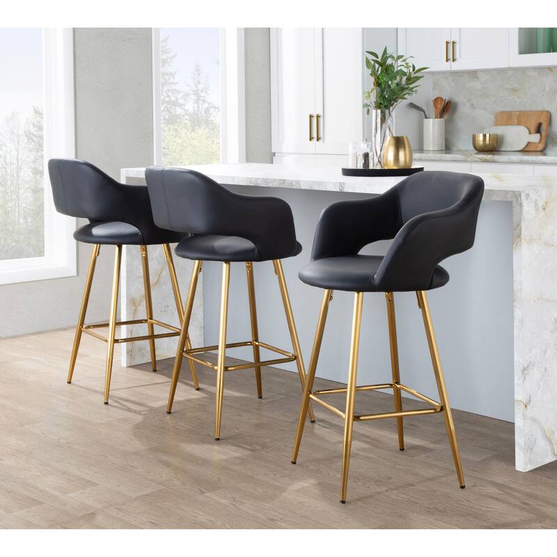Porch & Den Vallen 26" Fixed-Height Faux Leather Counter Stool with Metal Legs & Square Footrest (Set of 2)