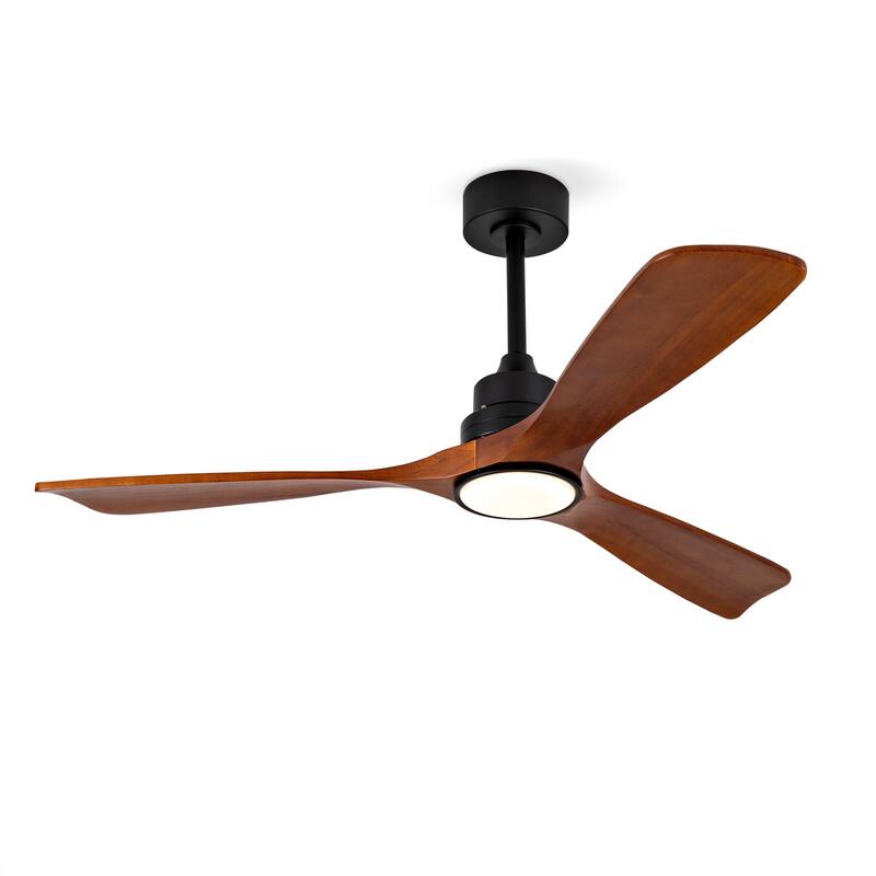 52 Inch Modern Black Ceiling Fan With Light 3 Solid Wood Blades Remote Control Reversible DC Motor With Dimmable LED - Black