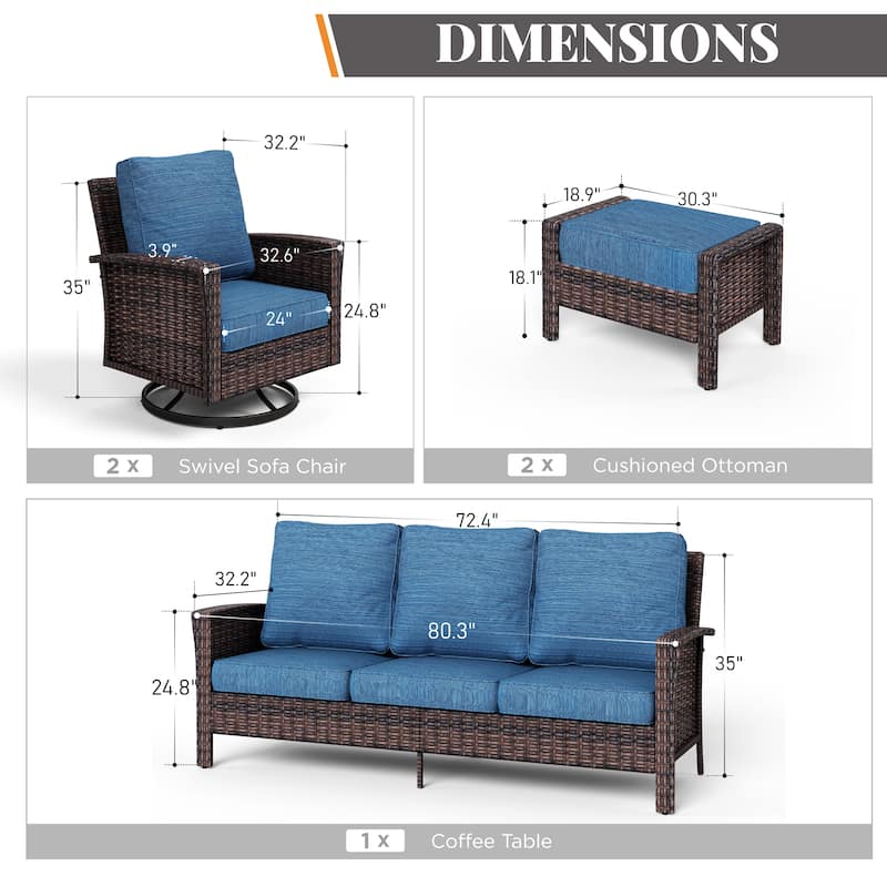 MAISON ARTS Extra-Large Patio Wicker Sofa Conversation Set with Coffee Table, Oversize Seat with 5.5'' Thick Padded Cushion
