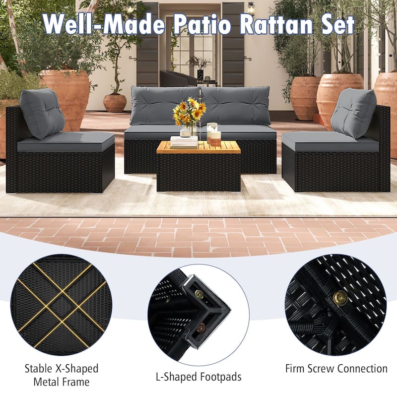 Gymax Set Of 5 Outdoor Furniture Set w/ Seat & Back Cushions Acacia