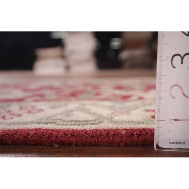 Red Oushak Indian Runner Rug Hand-Knotted Transitional Wool Carpet - 2'7"x 9'8"