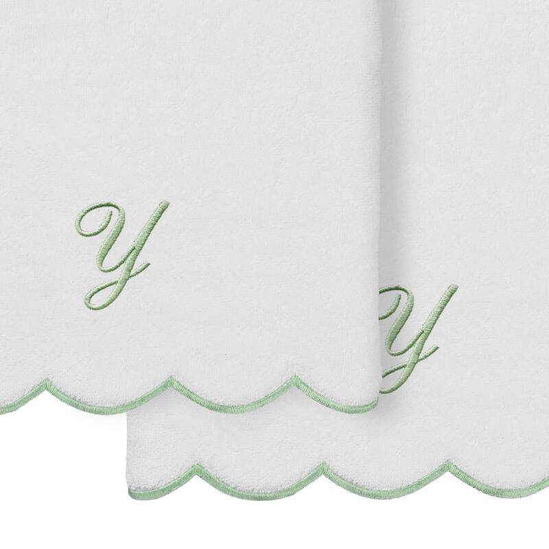 Authentic Hotel and Spa 100% Turkish Cotton Green ADORNIA Scallop Personalized 2 Piece Bath Towel Set - 2 Bath Towels