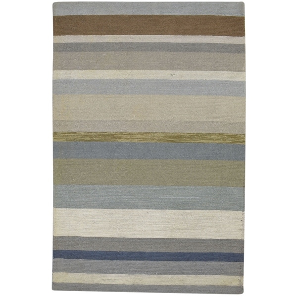 slide 2 of 9, One of a Kind Hand-Tufted Modern & Contemporary 5' x 8' Stripe Wool Multi Rug - 5'1"x7'11"