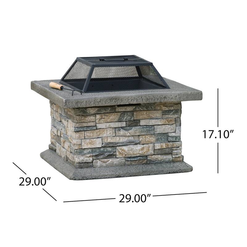 29 in. W x 17.1 in. H Stone Square Wood-Burning Outdoor Fire Pit in Gray