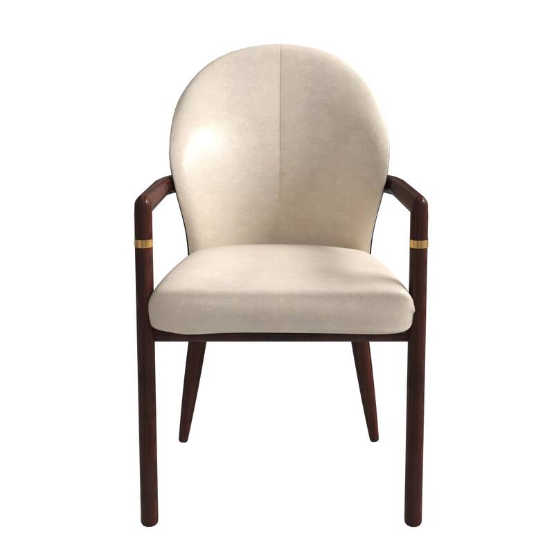 LeisureMod Modern Leather/Velvet Dining Chair - Elegant Armchair in Rubberwood with Gold Accents for Home Furniture