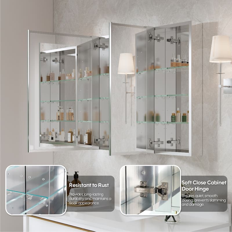32"W X 30'H Recessed or Surface Wall Mount Bathroom Medicine Cabinet With Adjustable Glass Shelves