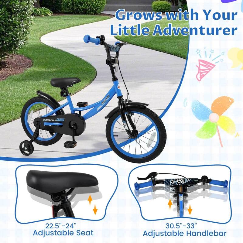 Costway 14" Kids Bike with Removable Training Wheels Adjustable Seat & - See Details
