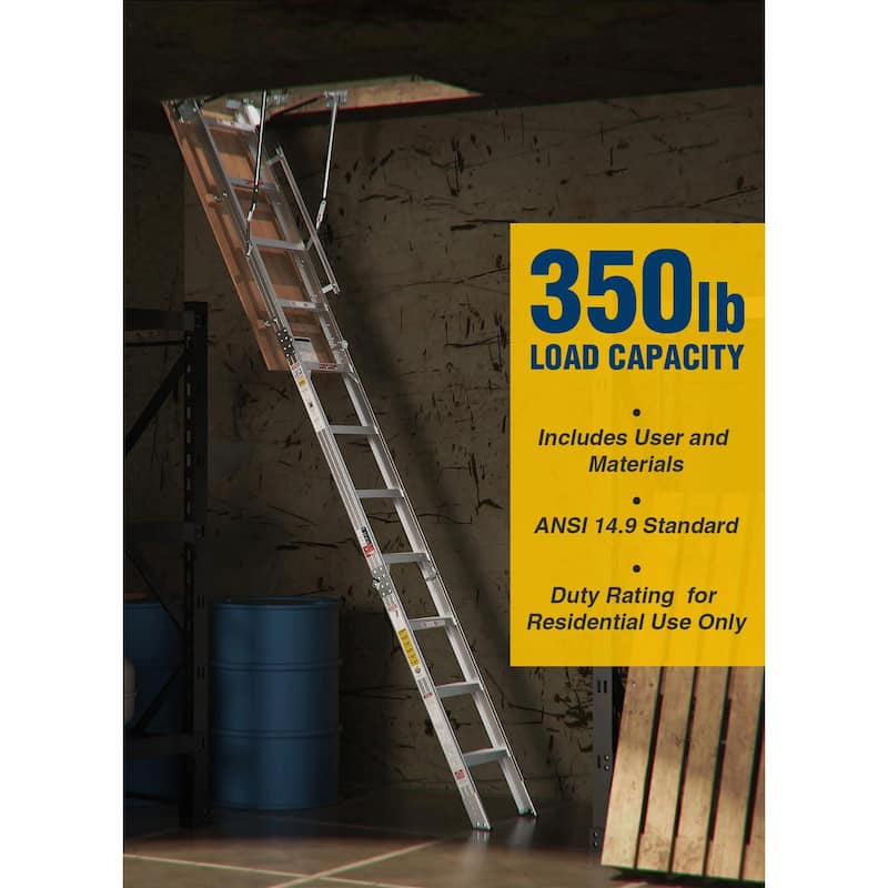 Household Aluminum Attic Ladder: 25" x 54", 375 lbs Capacity, Fits 7'8" to 10'3" Ceiling Heights