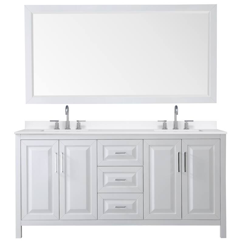 Daria 72-inch Double Vanity, 3 Hole Quartz Top, 70-inch Mirror