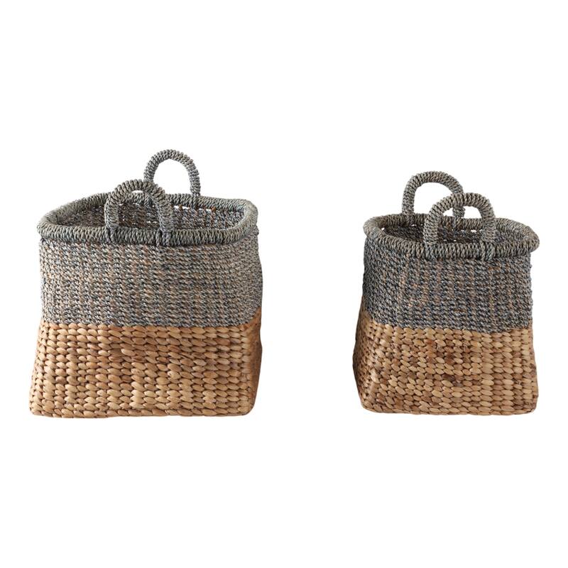 Woven Fabric Storage Basket Casual Design (Set of 2) - 19" Tan - 17.25" x 17.25" x 18.5"