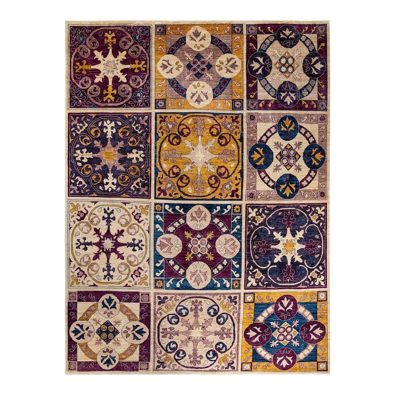 Overton Hand Knotted Wool Vintage Inspired Modern Contemporary Eclectic Multi Area Rug - 9' 0" x 11' 4"