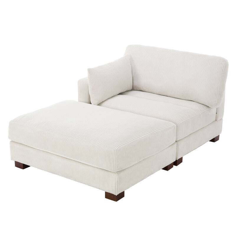 Modern 43'' Corduroy Comfy Sectional Chaise Lounge with Pillow