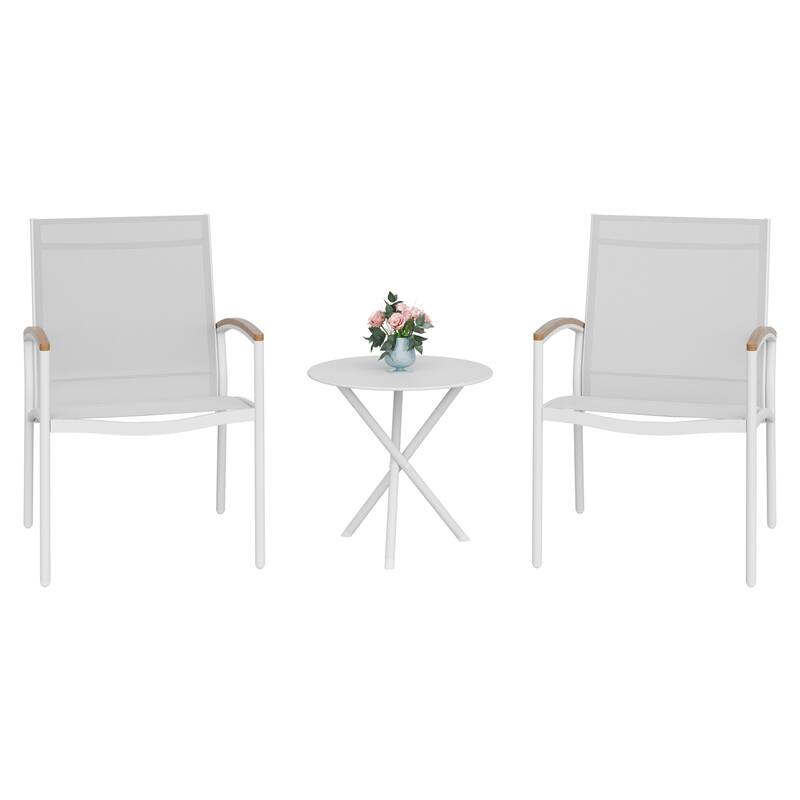 3-Piece Outdoor Bistro Set with Textilene Fabric - All-Weather Patio Conversation Set - N/A - White