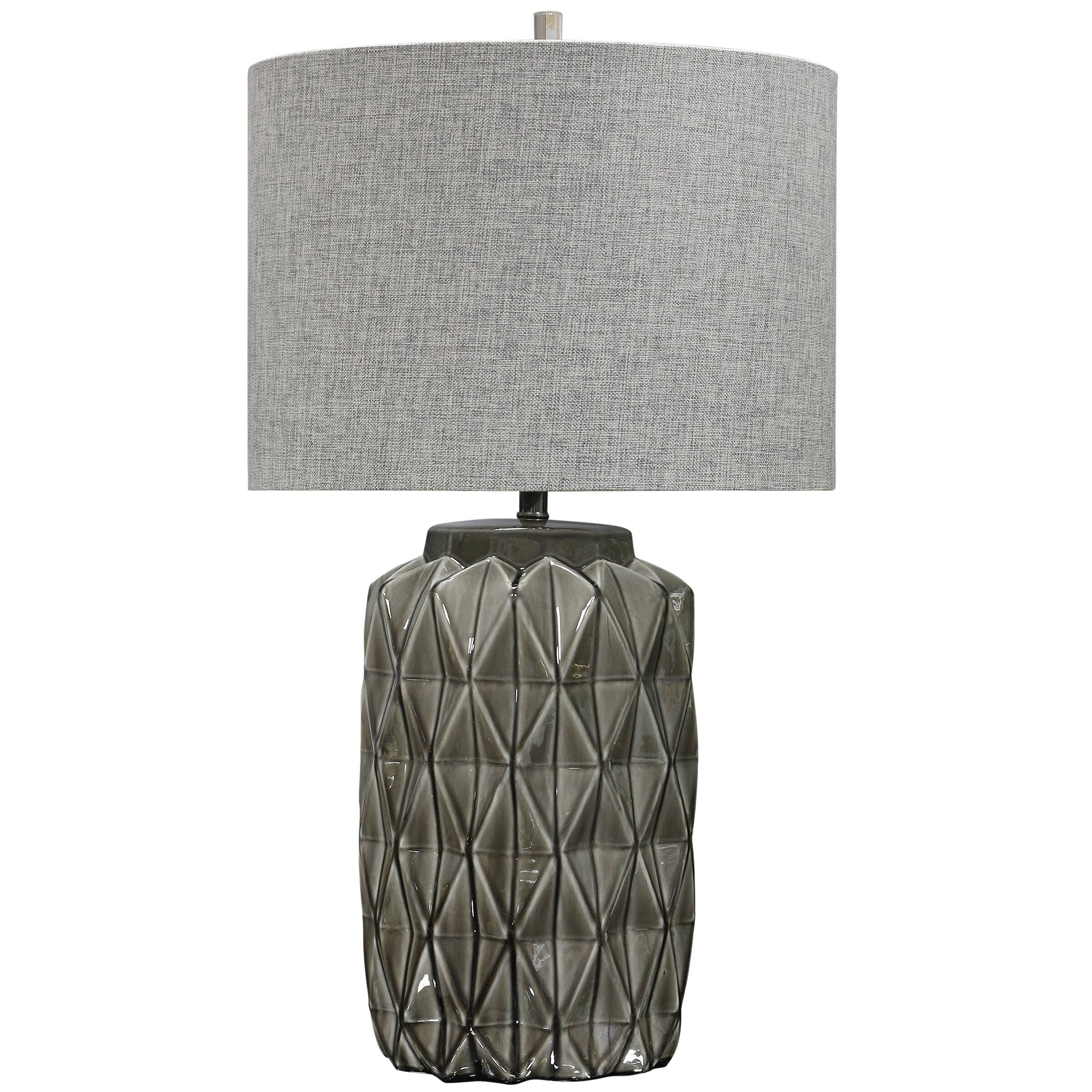 Alton Table Lamp Gray Finish on Ceramic Body Heathered Gray Fabric