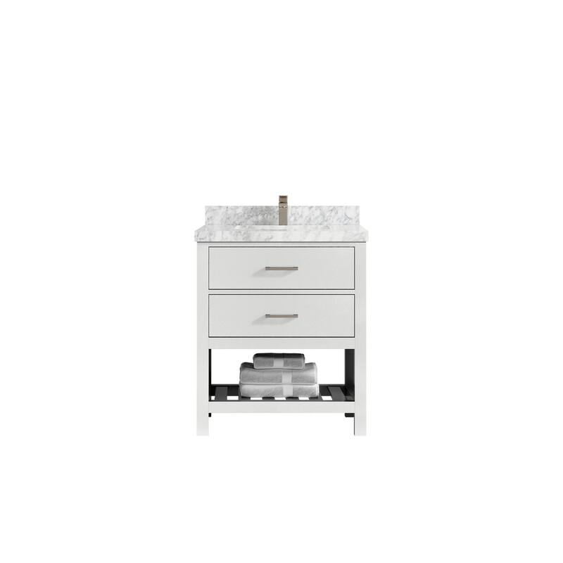 Willow Collections 30 in. W x 22 in. D Parker Single Sink Bathroom Vanity with Countertop - 2" Carrara Marble - White