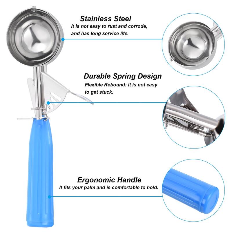 2 Ounce Ice Cream Scoop with Trigger, Portion Cookie Scoop, Blue