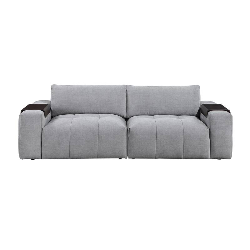 Mackay 110" Textured Fabric 2-Seater Loveseat with Wooden Armrest Tray