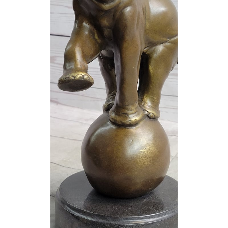 Circus Elephant Balancing On A Ball Bronze Sculpture Statue Art On Marble Base