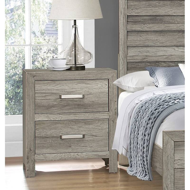 Transitional Nightstand, Faux Wood Veneer, Weathered Gray, Nickel Hardware, Bedside - Gray