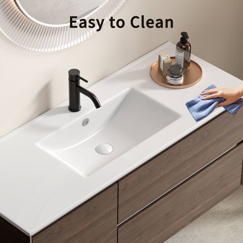 Ceramic Bathroom Sink - Thin Edge Vanity Basin, Single Bowl Countertop Porcelain Wash Basin for Bathroom