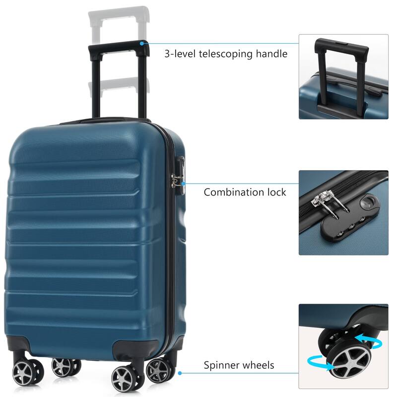 20" Hardshell ABS Carry-On Luggage with Spinner Wheels, Lightweight Travel Suitcase Set w/Foldable Duffel Bag, for Men & Women