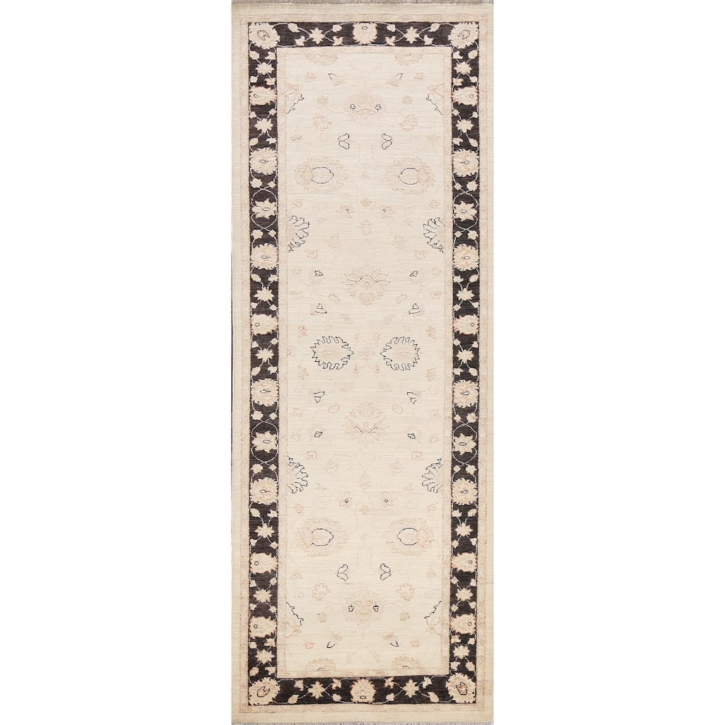 Vegetable Dye Peshawar Chobi Oriental Floral Runner Rug Wool Handmade - 3'2" x 9'7"