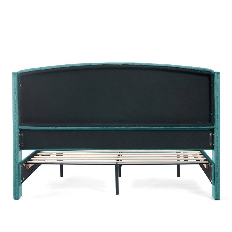 Christopher Knight Home - Amara Traditional Velvet Upholstered Sleigh Bed with Wingback Headboard & Scroll Footboard, Queen Size