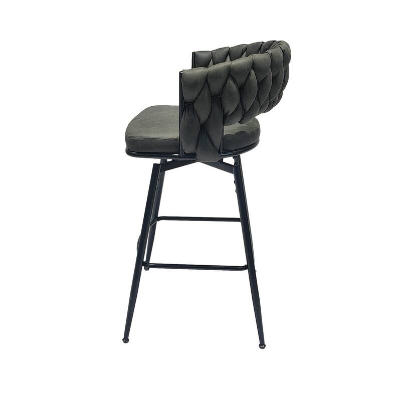 Modern Upholstered Bar Height Barstools Set of 2/360 Swivel/With Footrest and Back