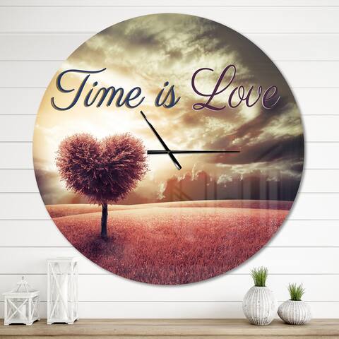 Designart 'Time is Love Pink Heart Tree' Oversized Quote Wall CLock
