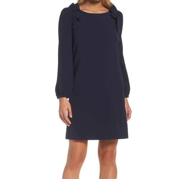 Shop Chelsea28 Navy Women S Ruffle Shoulder Shift Dress