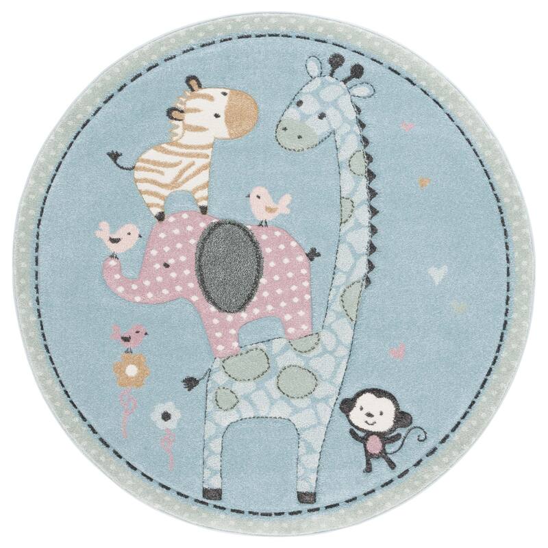 SAFAVIEH Carousel Kids Miharu Animal Rug - 4' Round - Blue