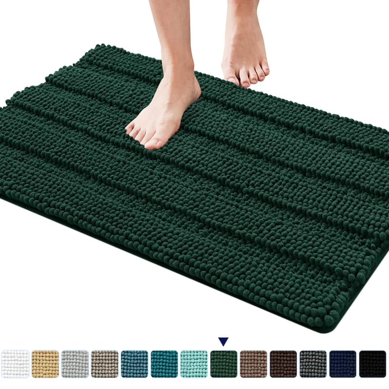 Subrtex Non-slip Bathroom Rugs Chenille Soft Striped Plush Bath Mat - 20"x32" - Green